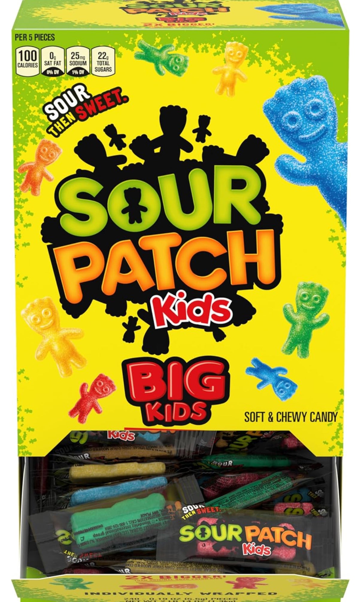 SOUR PATCH KIDS Big Kids Individually Wrapped Soft & Chewy Candy, Bulk Candy, 240 Count Box